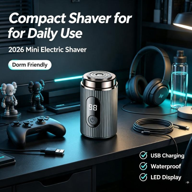 Mens Grooming Travel Kit - Mini Afeitadora Eléctrica 2026, Portátil, Recargable,